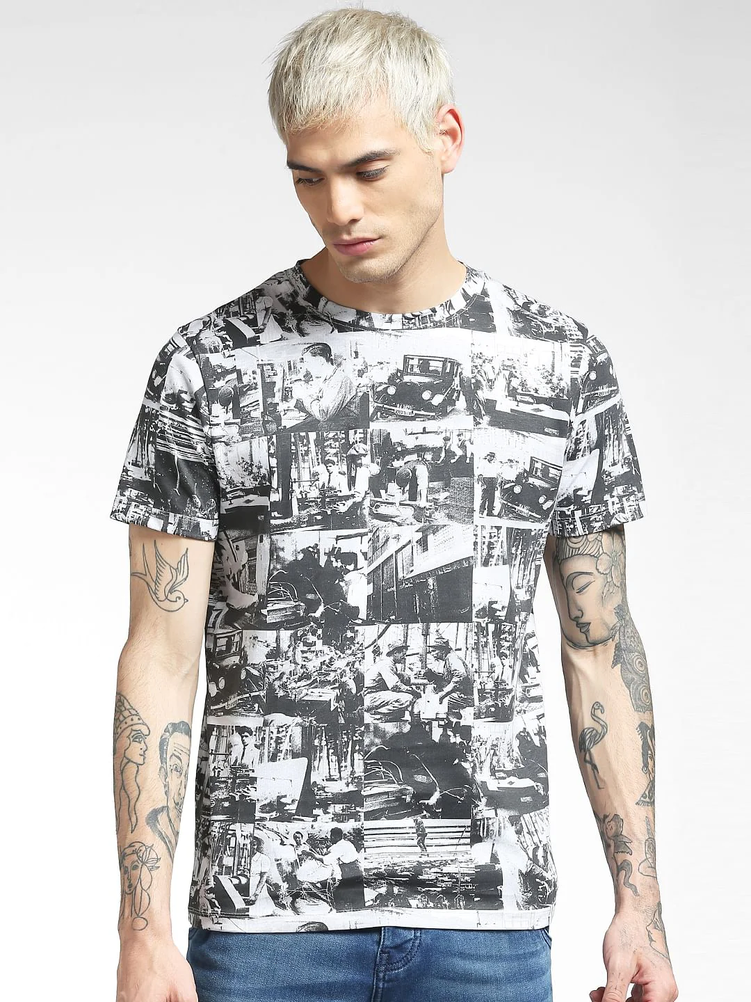 White Printed Crew Neck T-shirt - Image 2
