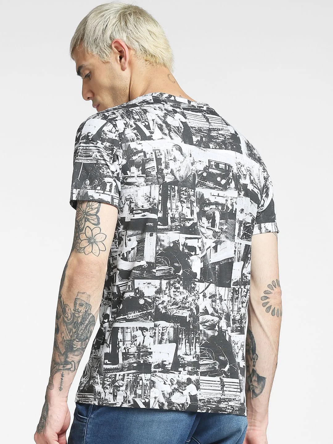 White Printed Crew Neck T-shirt - Image 4