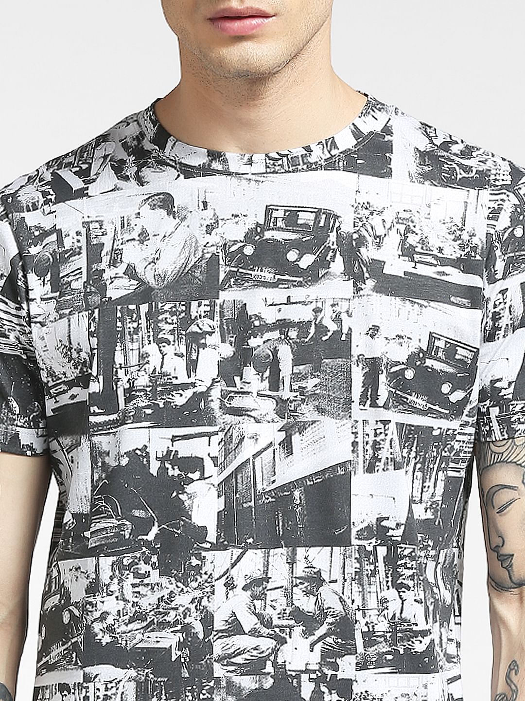 White Printed Crew Neck T-shirt - Image 5