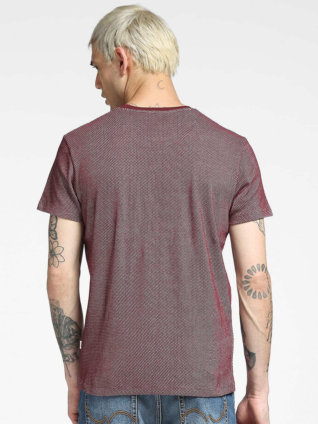Maroon Jacquard Crew Neck T-shirt - Image 4