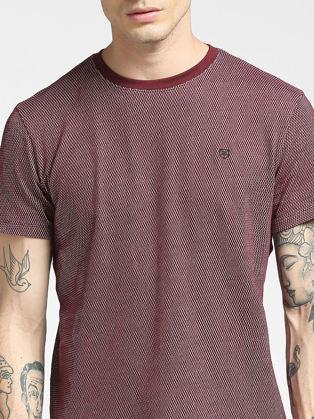 Maroon Jacquard Crew Neck T-shirt - Image 5