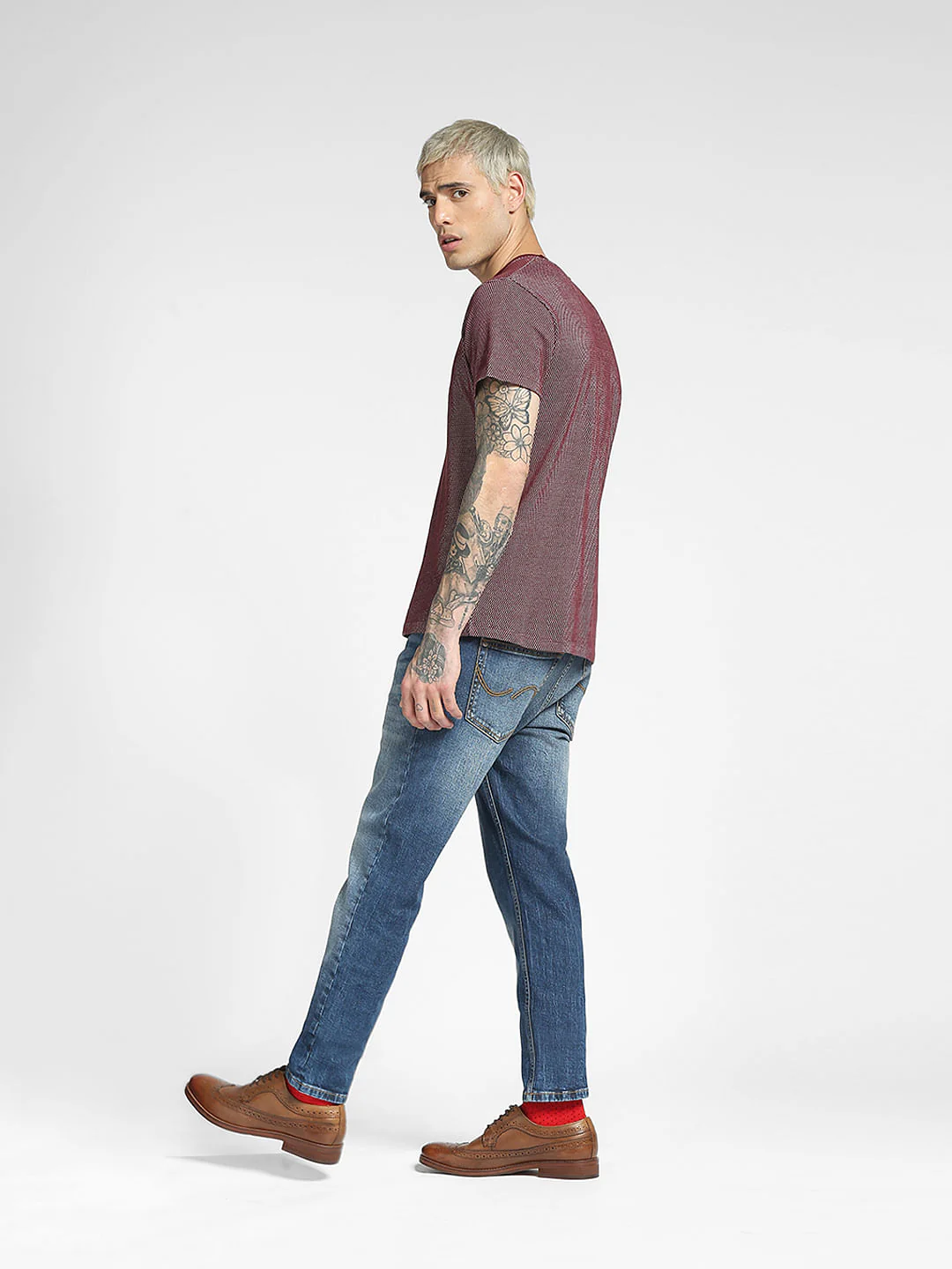 Maroon Jacquard Crew Neck T-shirt - Image 6