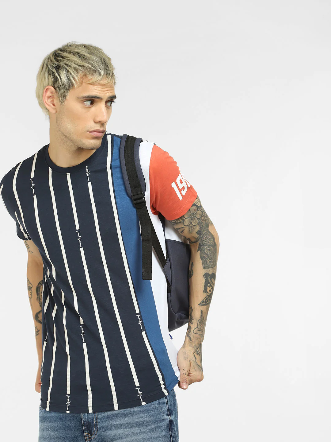 Blue Striped Crew Neck T-shirt