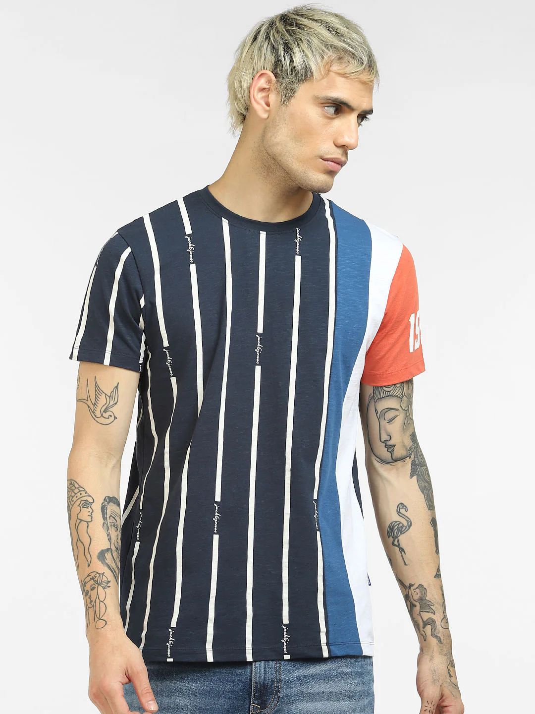 Blue Striped Crew Neck T-shirt - Image 2