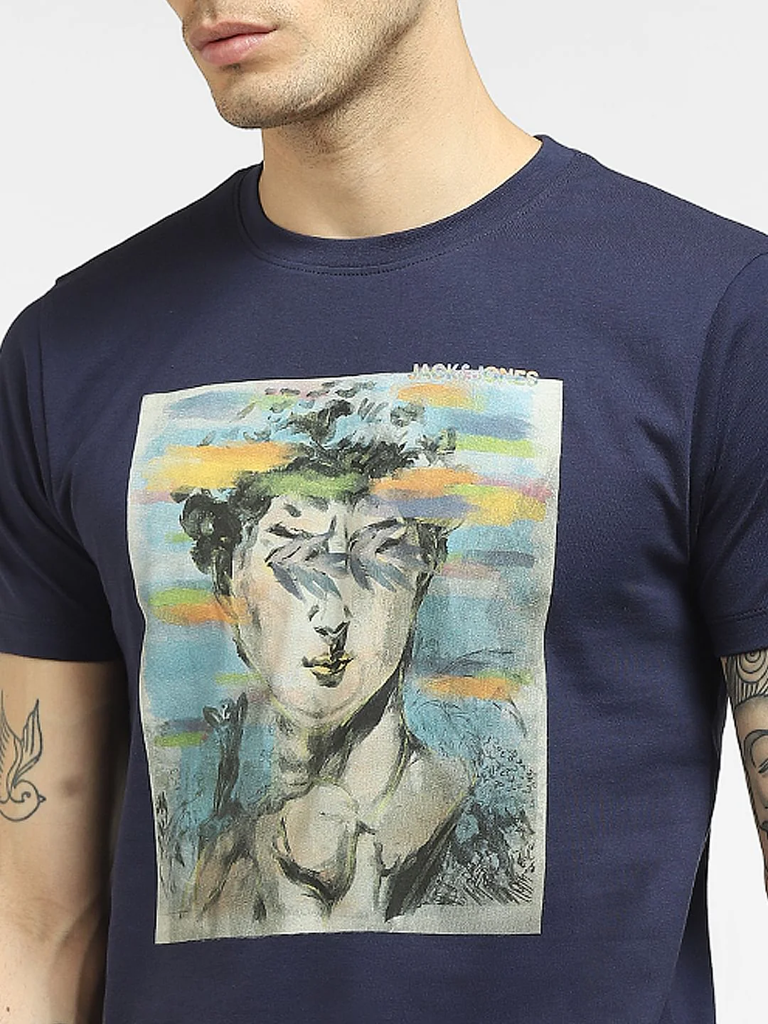 Blue Graphic Print Crew Neck T-shirt - Image 5