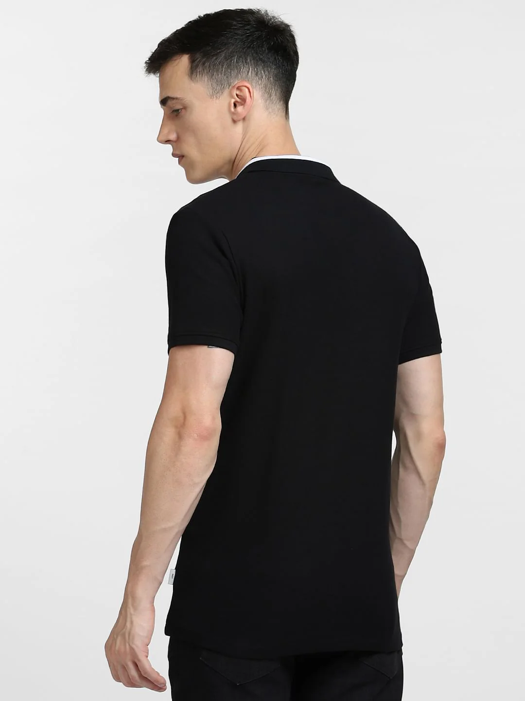 Black Text Print Polo Neck T-shirt - Image 4