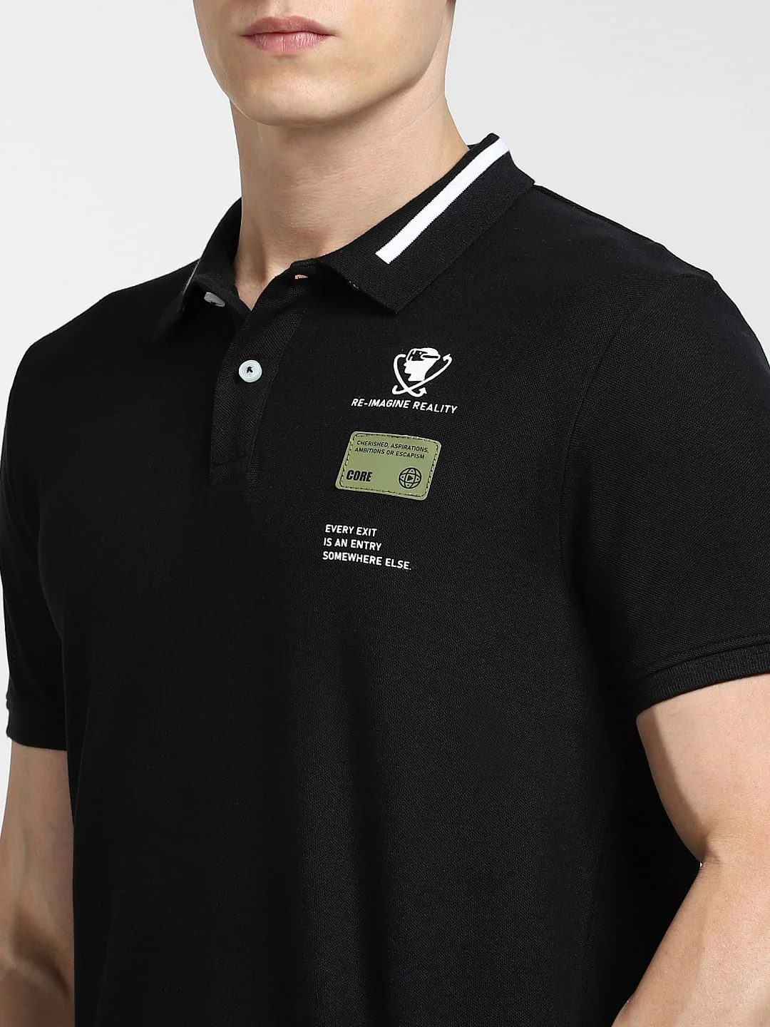 Black Text Print Polo Neck T-shirt - Image 5