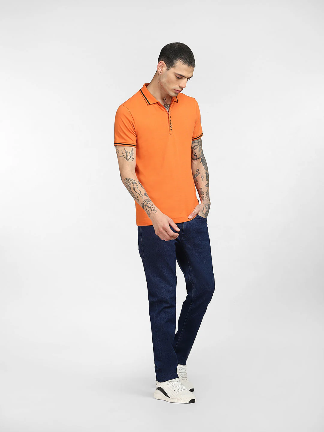 Orange Logo Print Polo T-shirt - Image 6