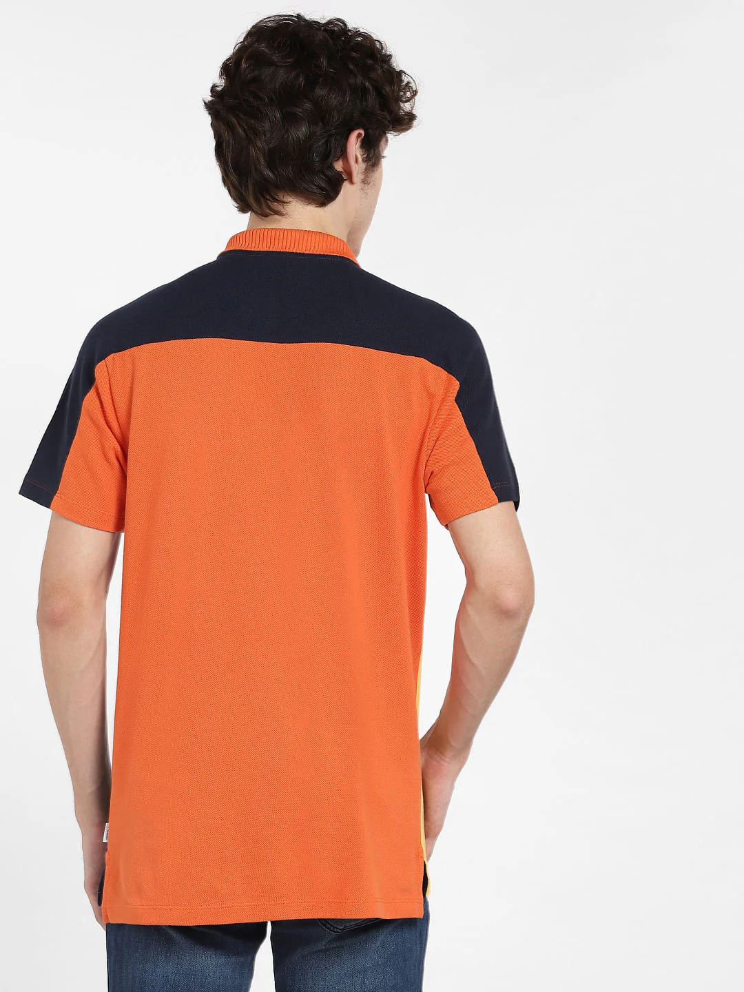 Orange Colourblocked Polo T-shirt - Image 4