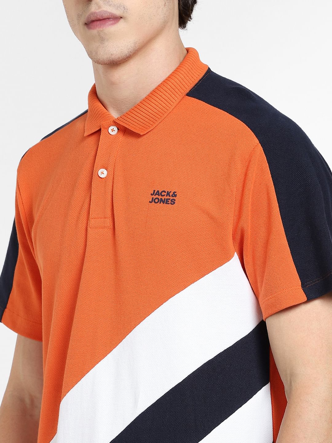Orange Colourblocked Polo T-shirt - Image 5