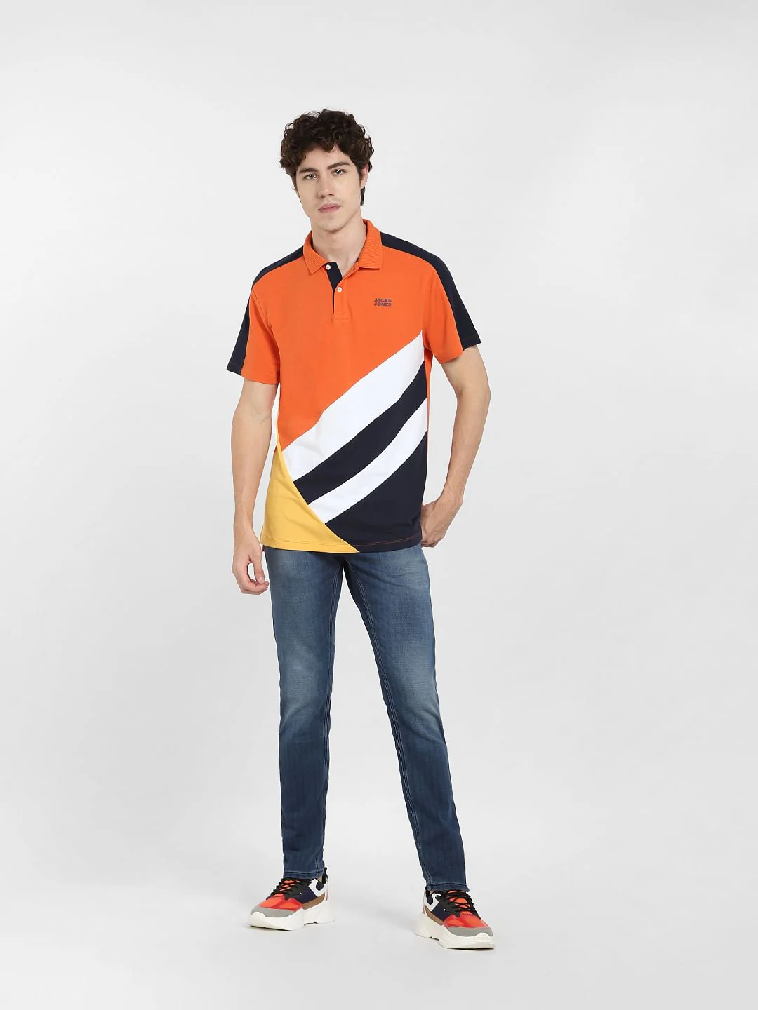 Orange Colourblocked Polo T-shirt - Image 6