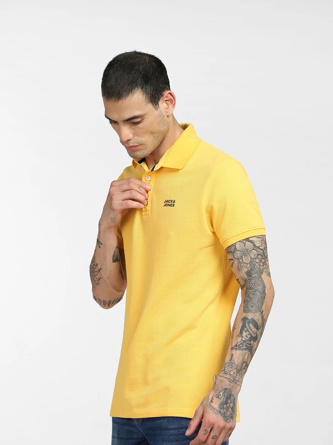 Yellow Logo Print Polo T-shirt - Image 3