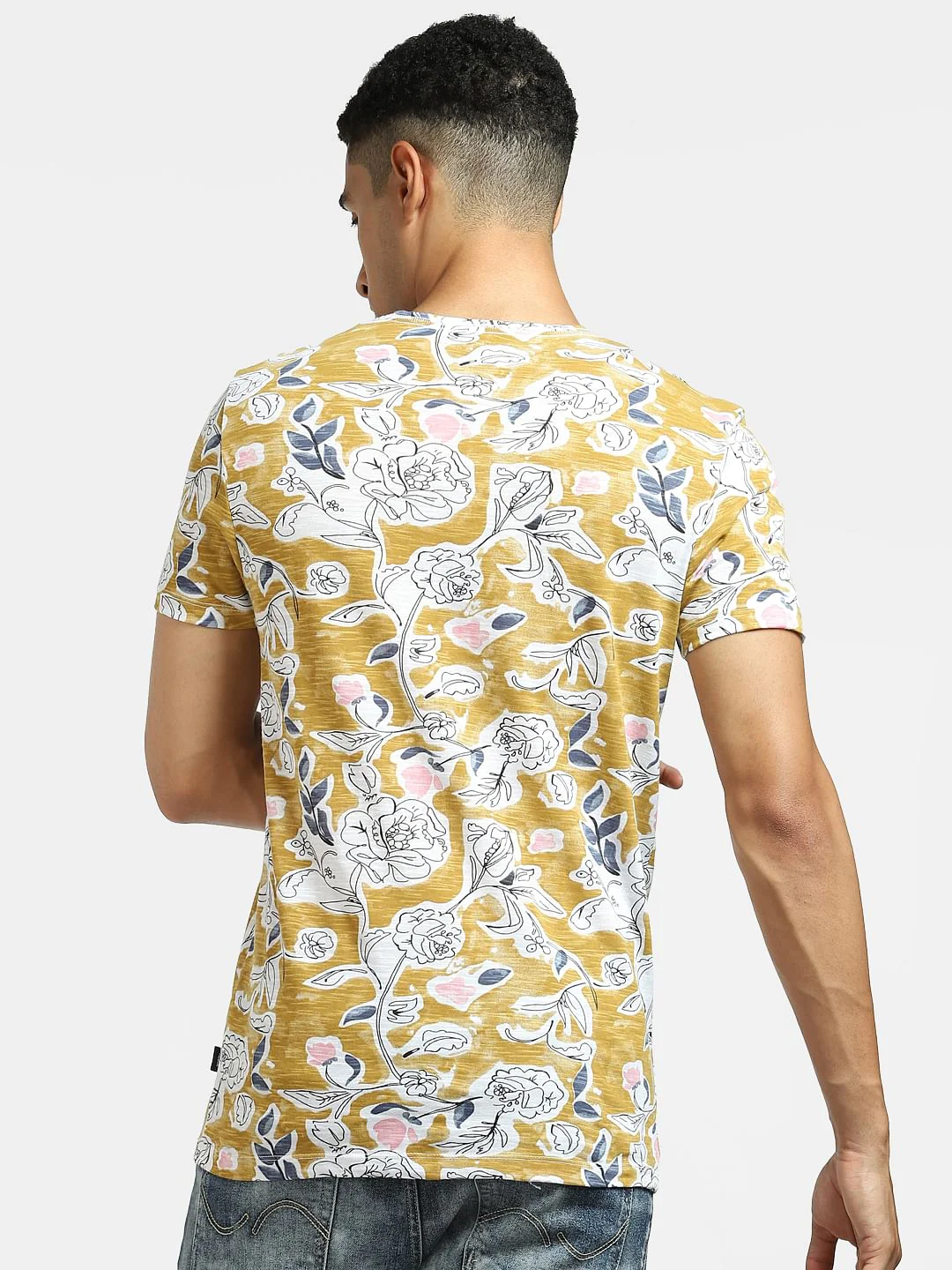 Yellow Floral Crew Neck T-shirt - Image 4