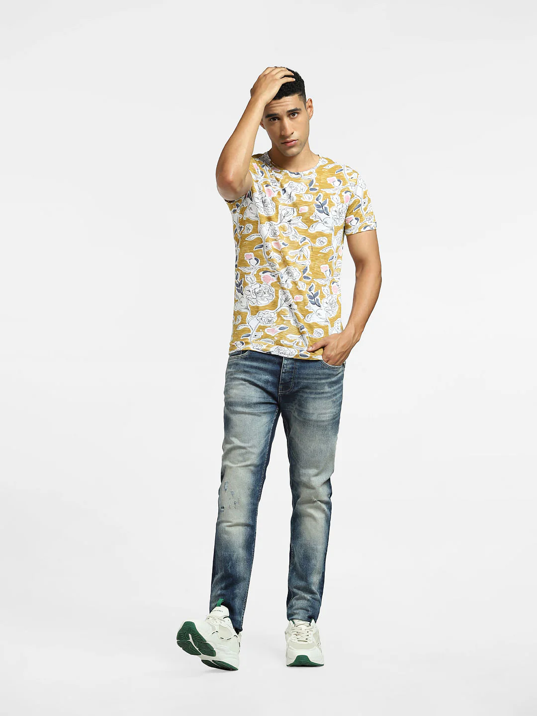 Yellow Floral Crew Neck T-shirt - Image 6