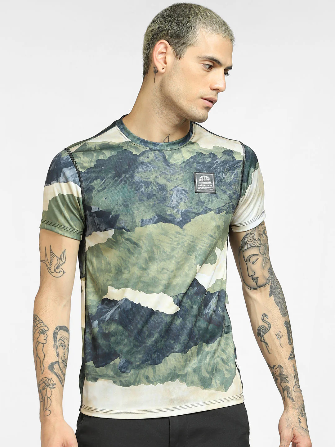 Green All Over Print Crew Neck T-shirt - Image 2