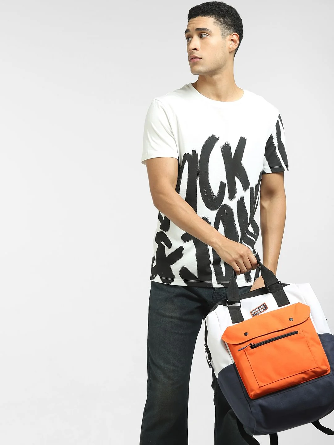 White Large Logo Print Crew Neck T-shirt