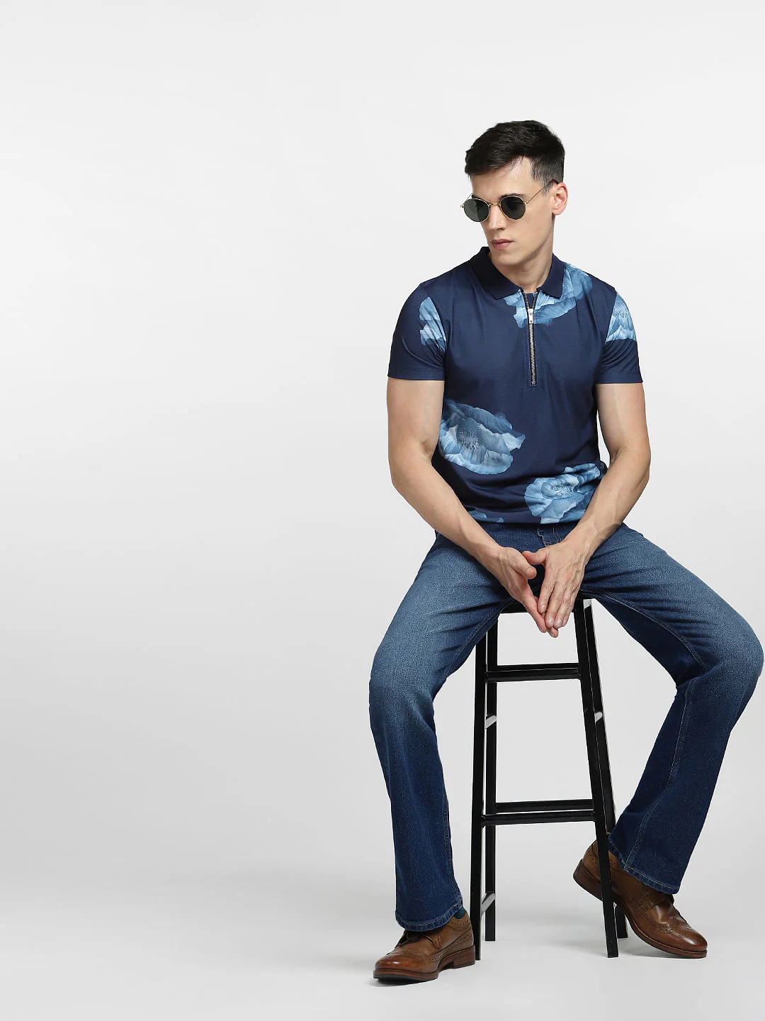 Blue Abstract Print Polo T-shirt