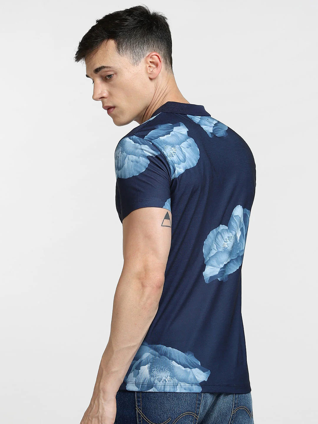 Blue Abstract Print Polo T-shirt - Image 4