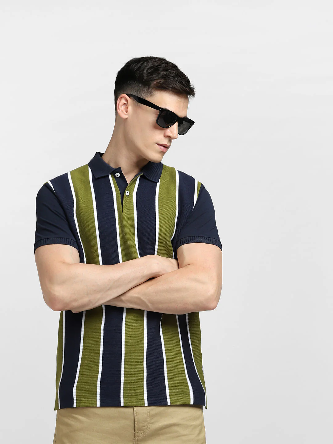Green Striped Polo Neck T-shirt