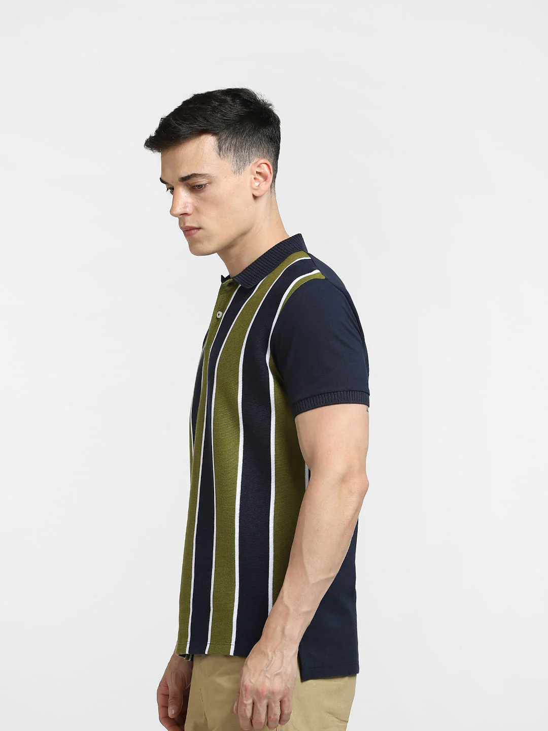 Green Striped Polo Neck T-shirt - Image 3