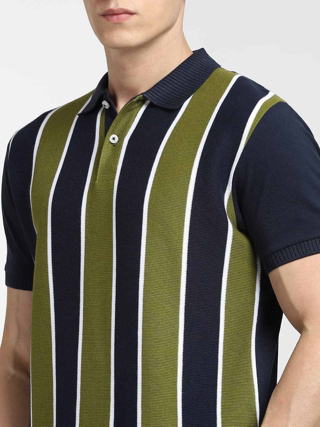 Green Striped Polo Neck T-shirt - Image 5