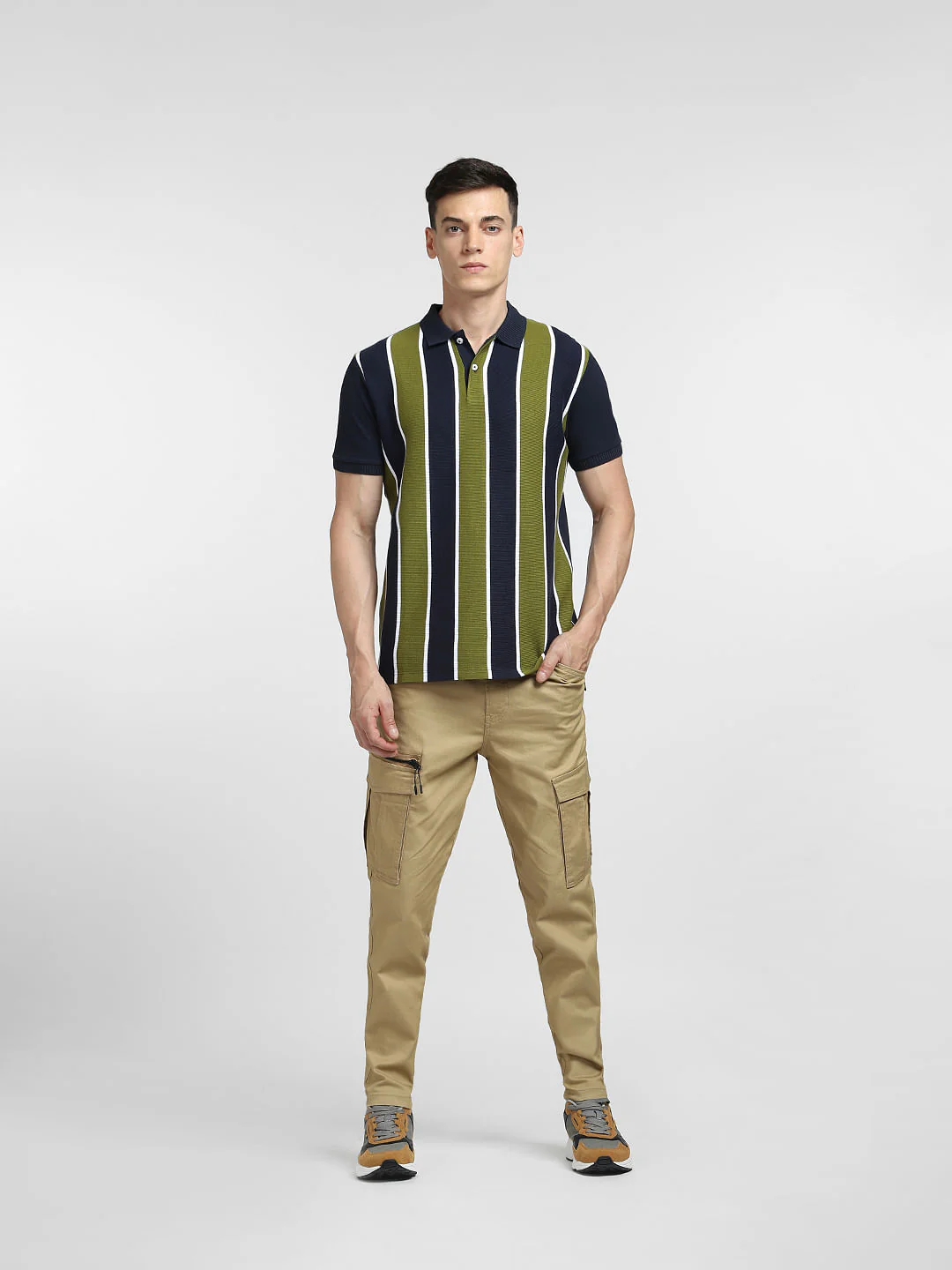 Green Striped Polo Neck T-shirt - Image 6