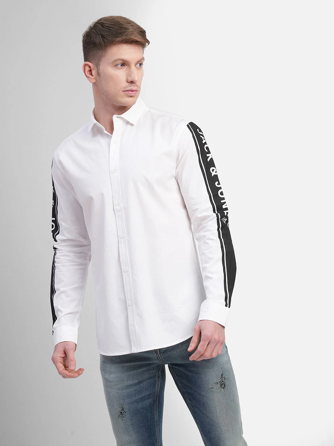 White Tape Detail Full Sleeves Shirt - Image 2