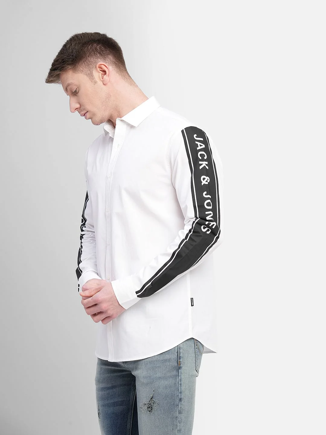 White Tape Detail Full Sleeves Shirt - Image 3