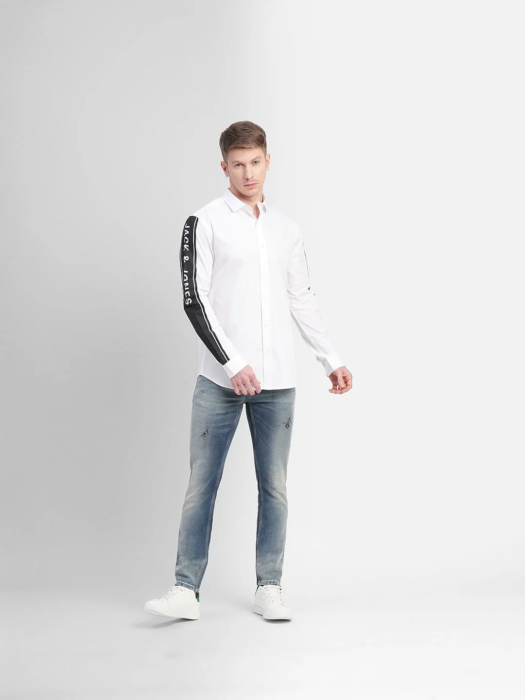 White Tape Detail Full Sleeves Shirt - Image 6