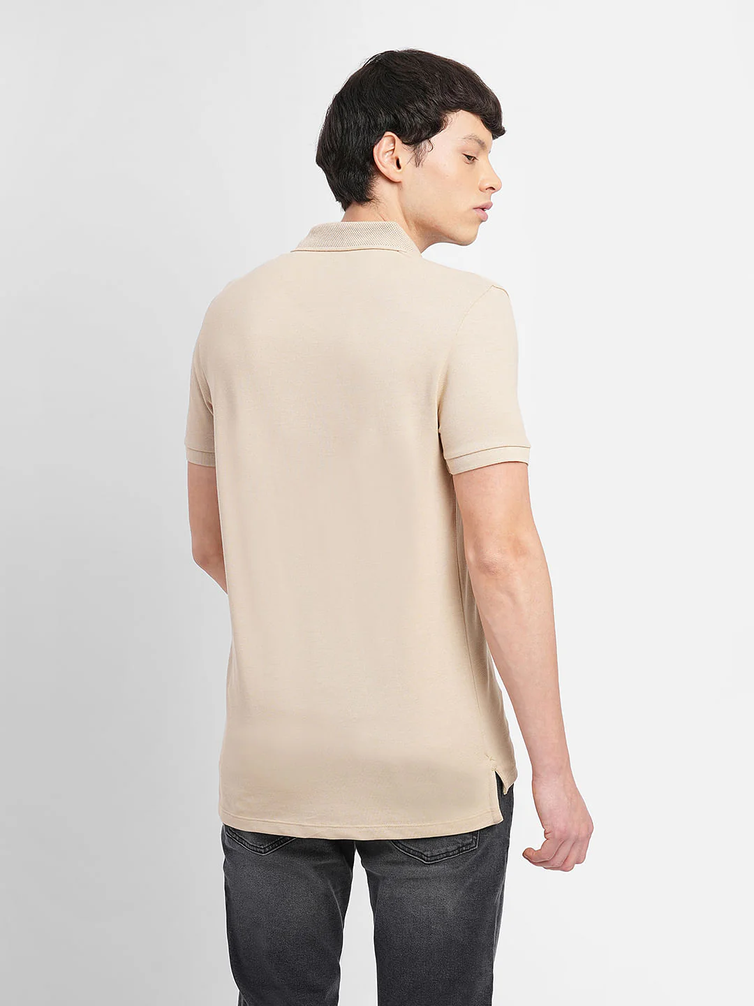 Beige Logo Print Polo T-shirt - Image 4