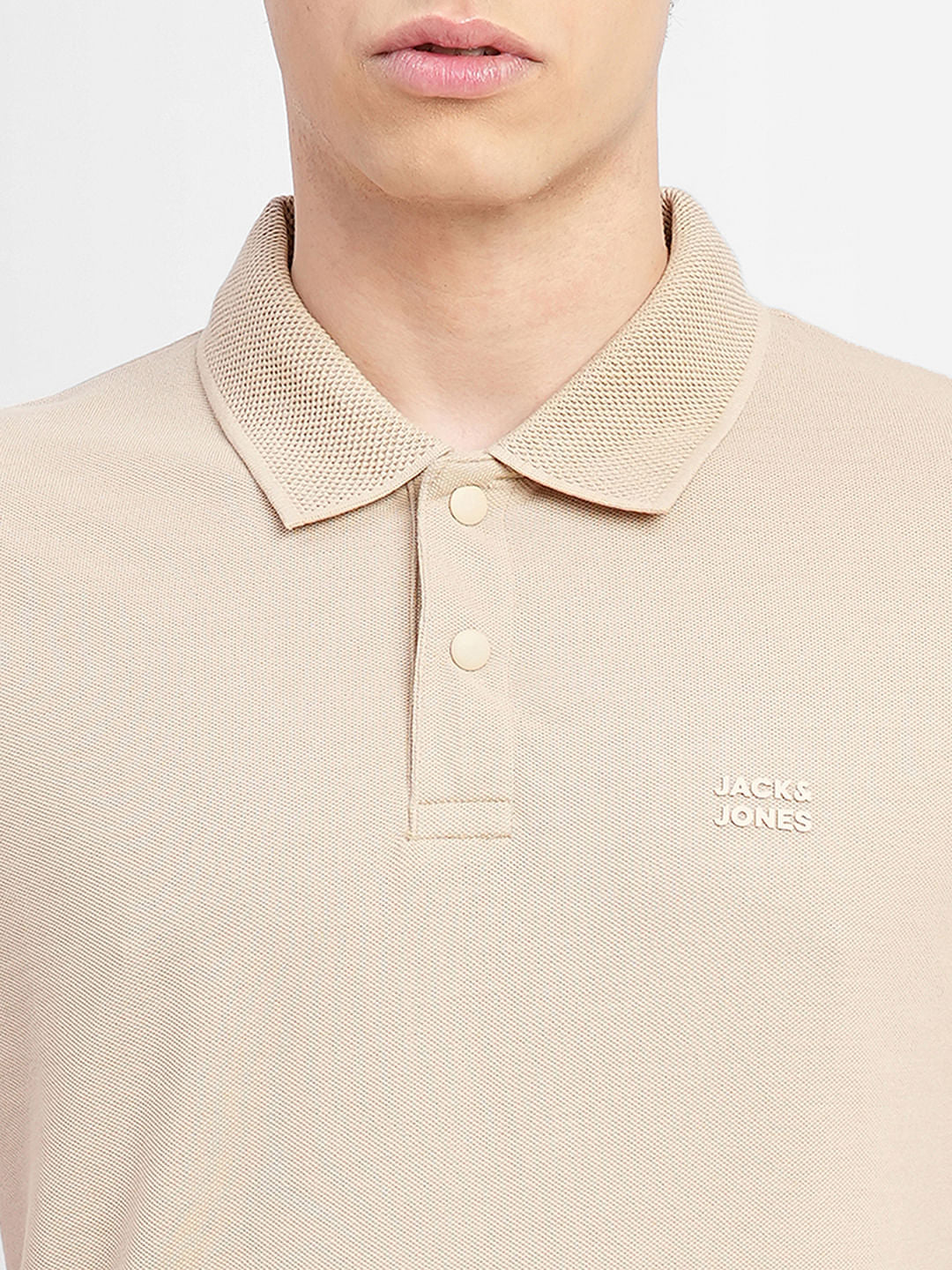 Beige Logo Print Polo T-shirt - Image 5