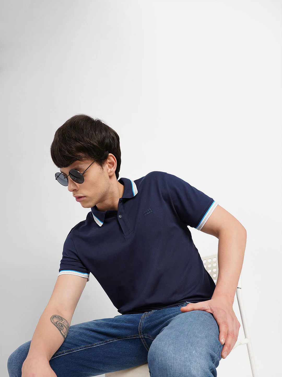 Navy Blue Polo Neck T-Shirt