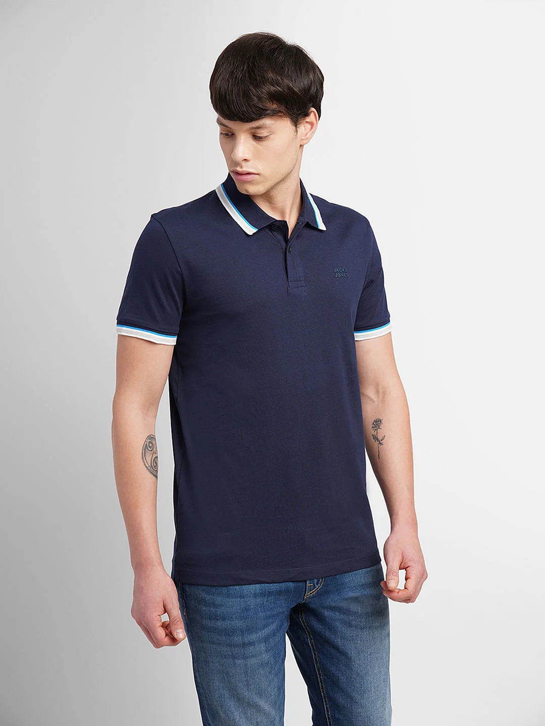 Navy Blue Polo Neck T-Shirt - Image 2