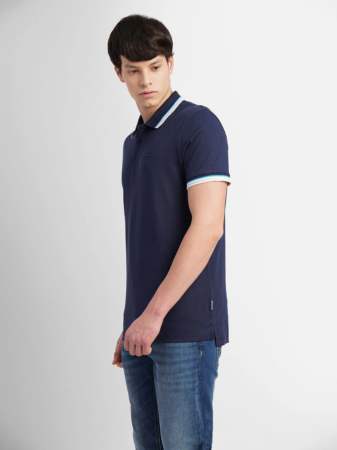 Navy Blue Polo Neck T-Shirt - Image 3