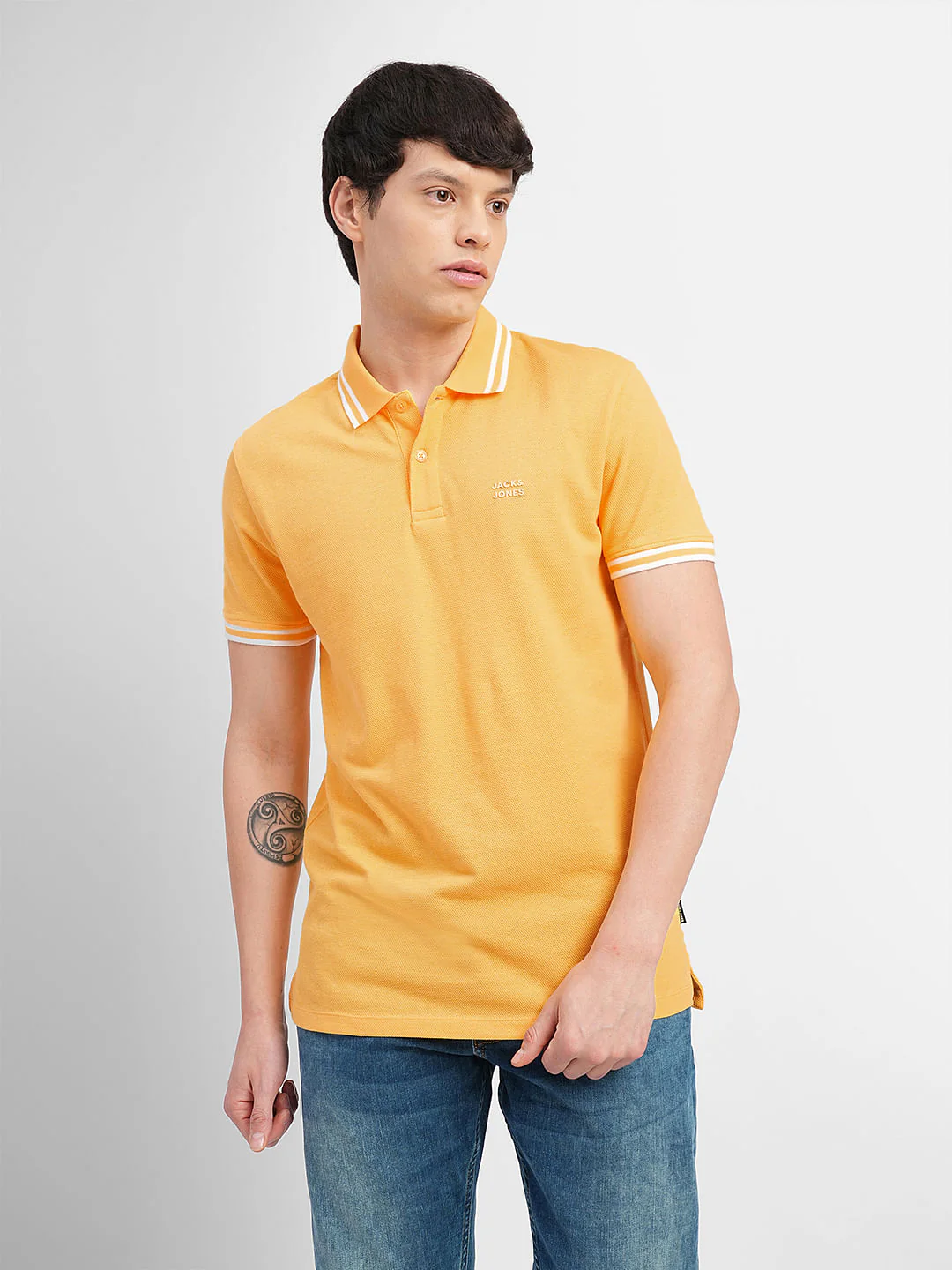 Yellow Contrast Tipping Polo T-shirt - Image 2