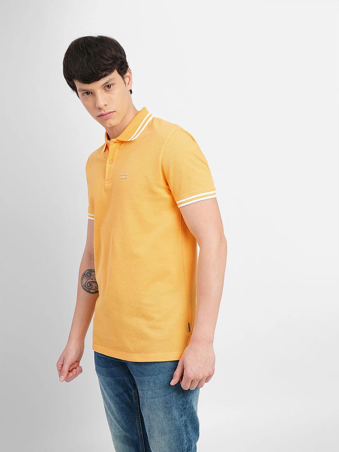 Yellow Contrast Tipping Polo T-shirt - Image 3