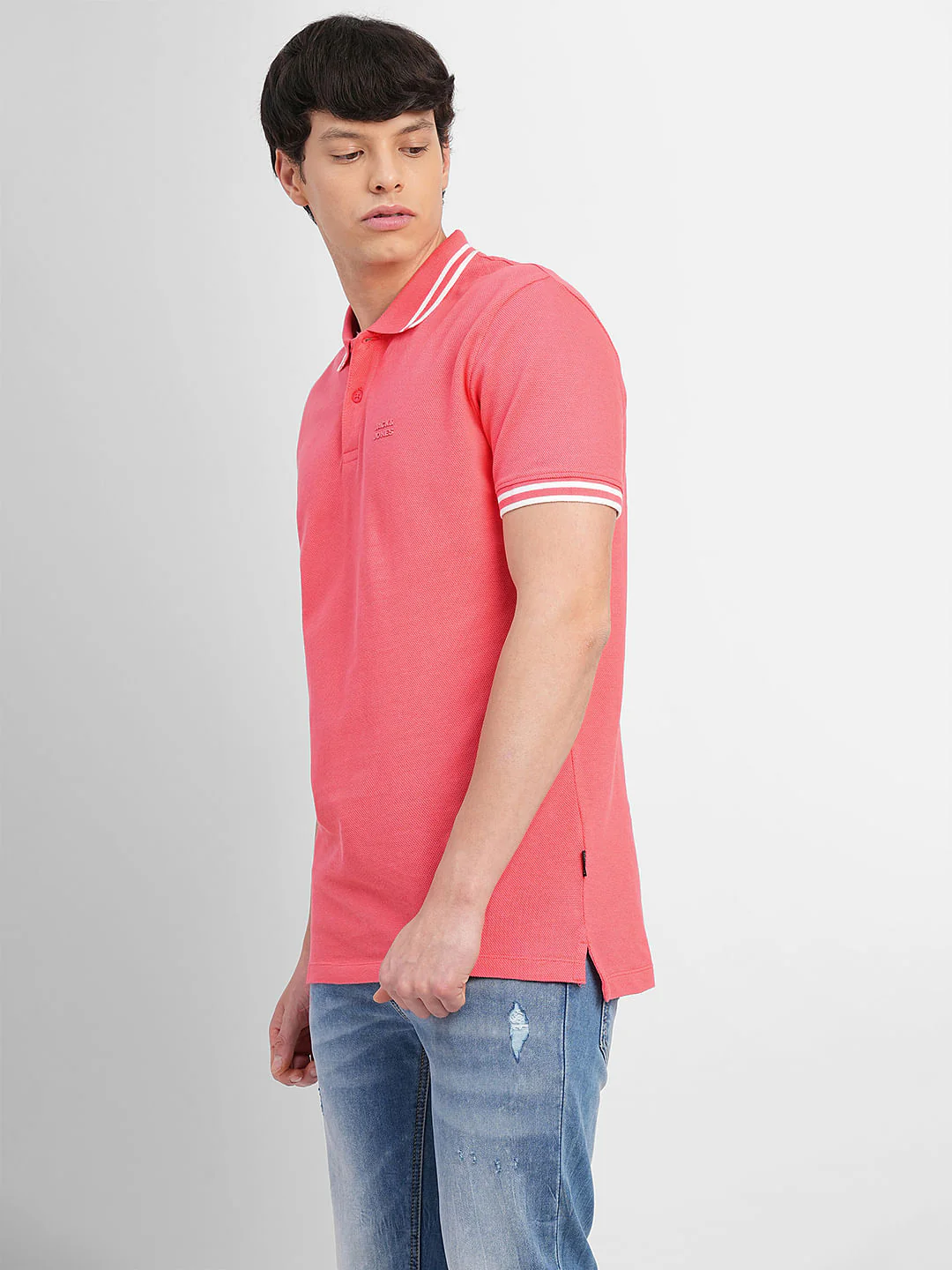 Coral Contrast Tipping Polo T-shirt - Image 3