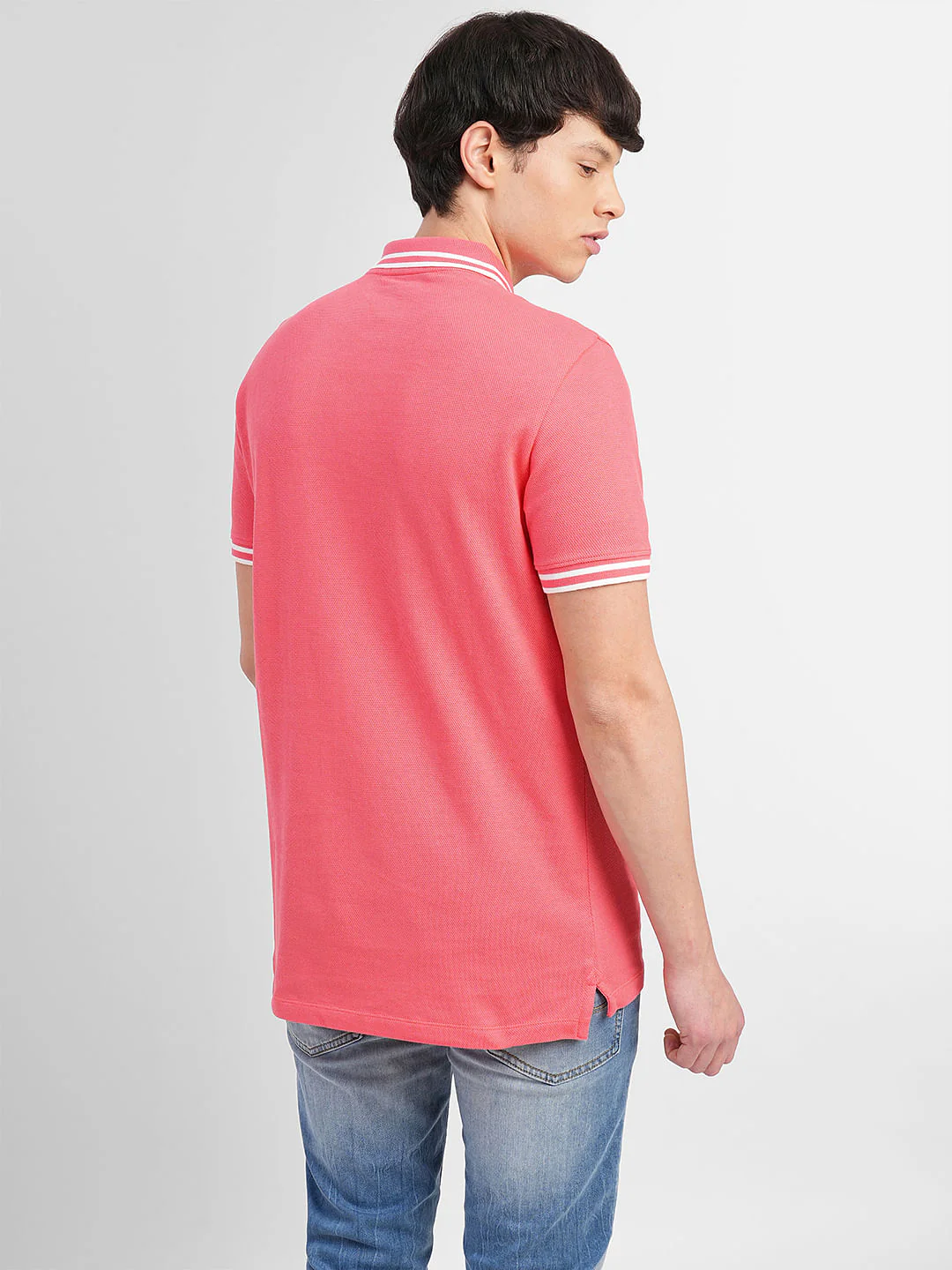 Coral Contrast Tipping Polo T-shirt - Image 4