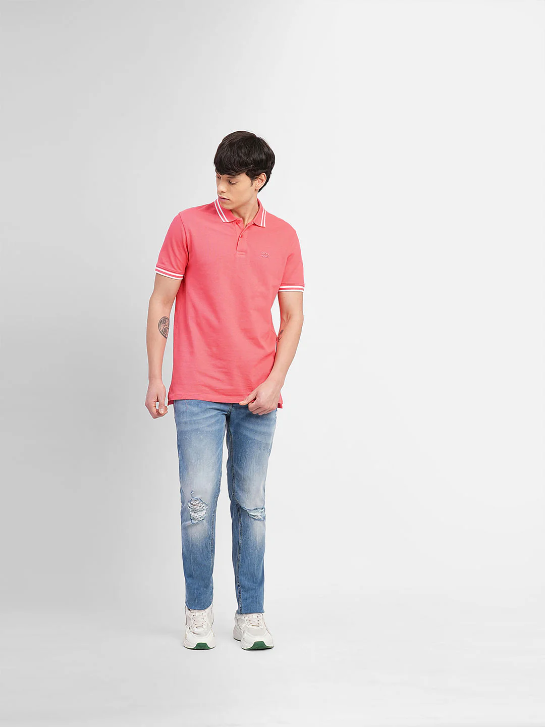 Coral Contrast Tipping Polo T-shirt - Image 6