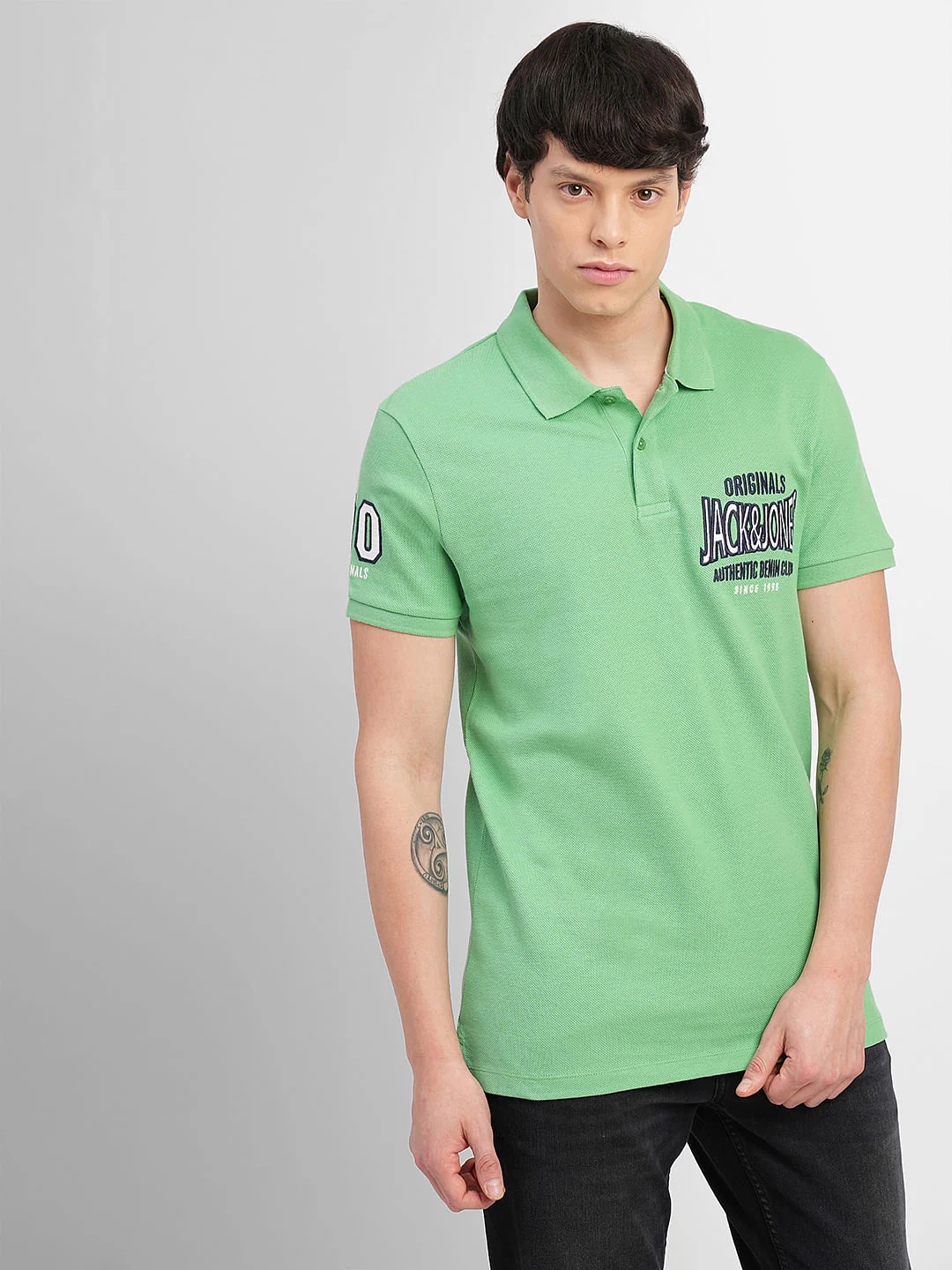 Green Embroidered Print Polo T-shirt - Image 2