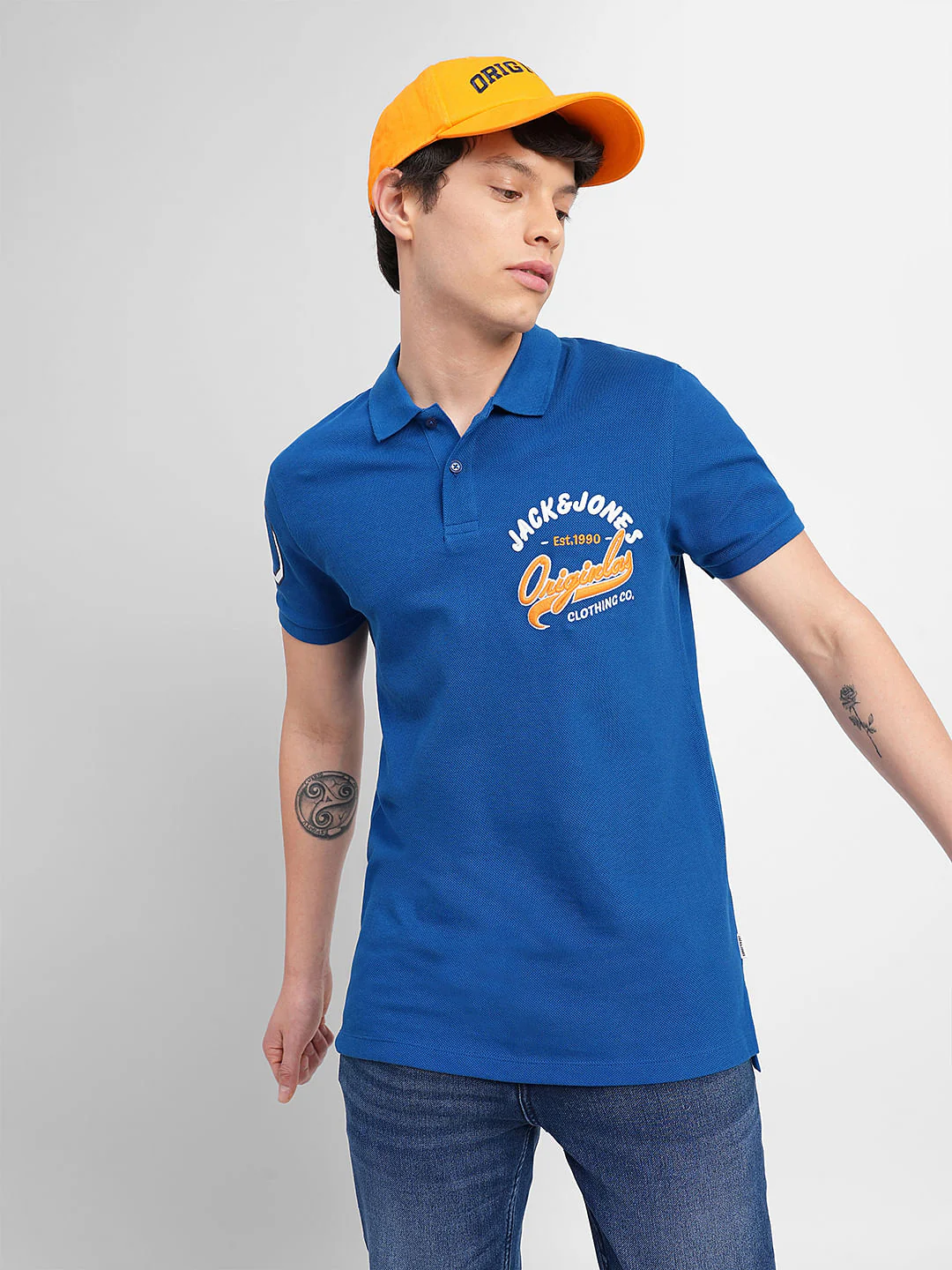 Blue Embroidered Print Polo T-shirt