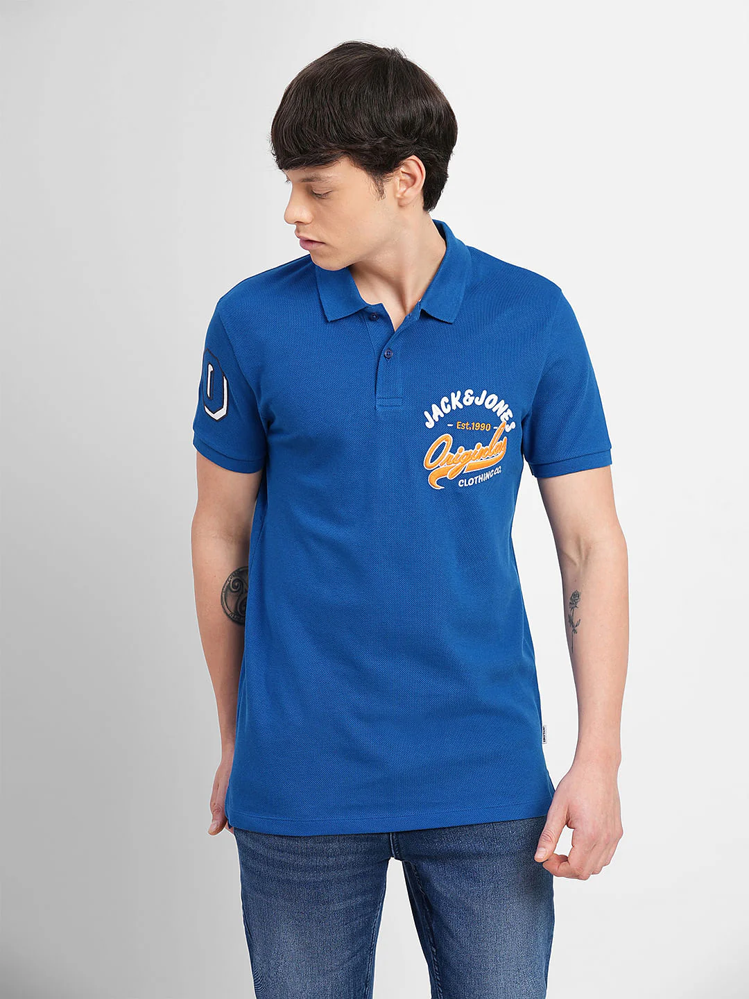 Blue Embroidered Print Polo T-shirt - Image 2