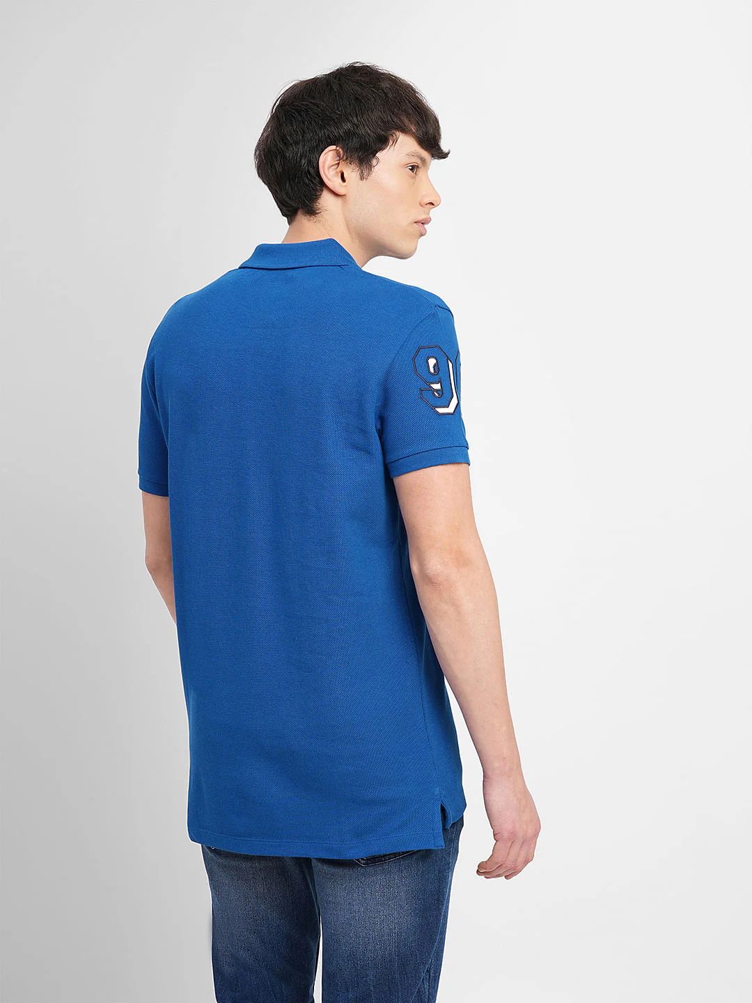 Blue Embroidered Print Polo T-shirt - Image 4