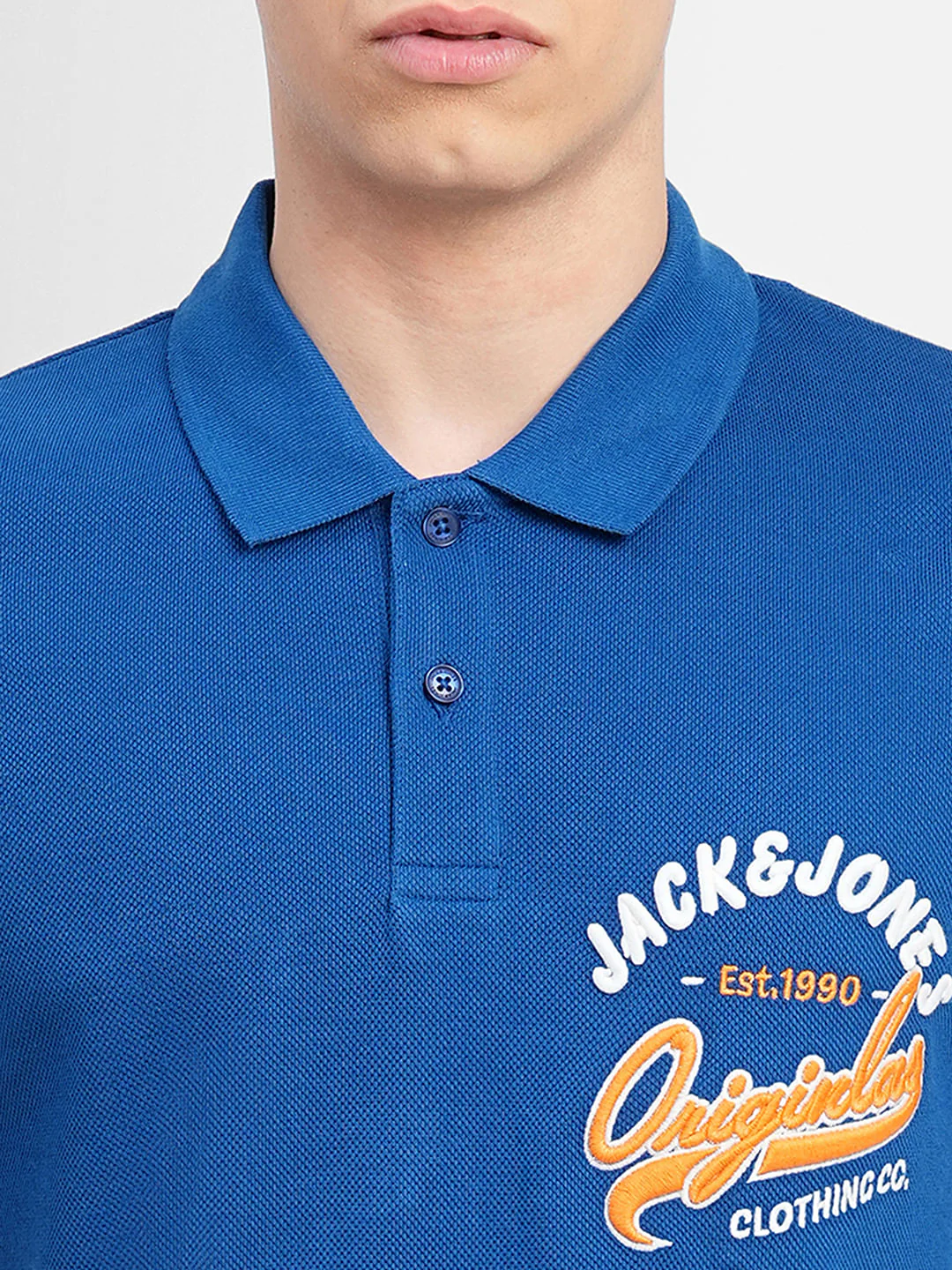 Blue Embroidered Print Polo T-shirt - Image 5