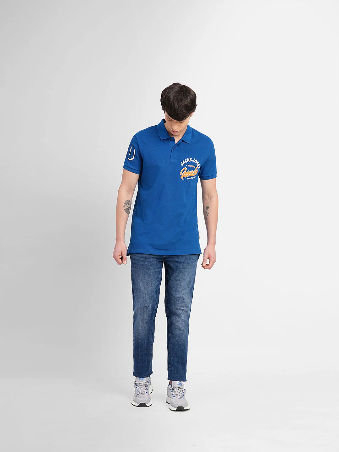 Blue Embroidered Print Polo T-shirt - Image 6