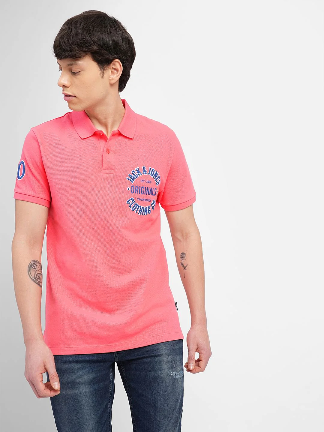 Pink Embroidered Print Polo T-shirt - Image 2