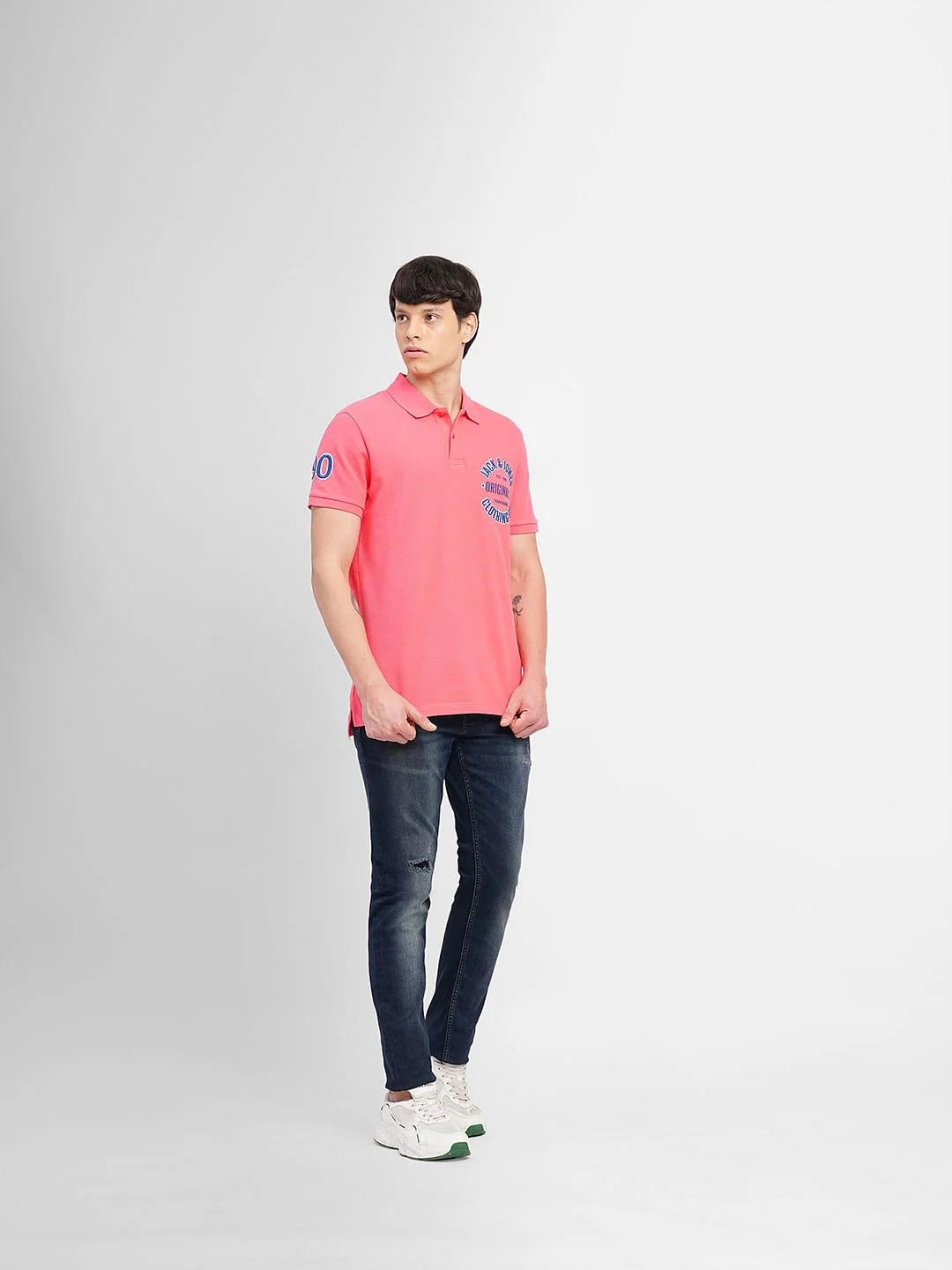 Pink Embroidered Print Polo T-shirt - Image 6