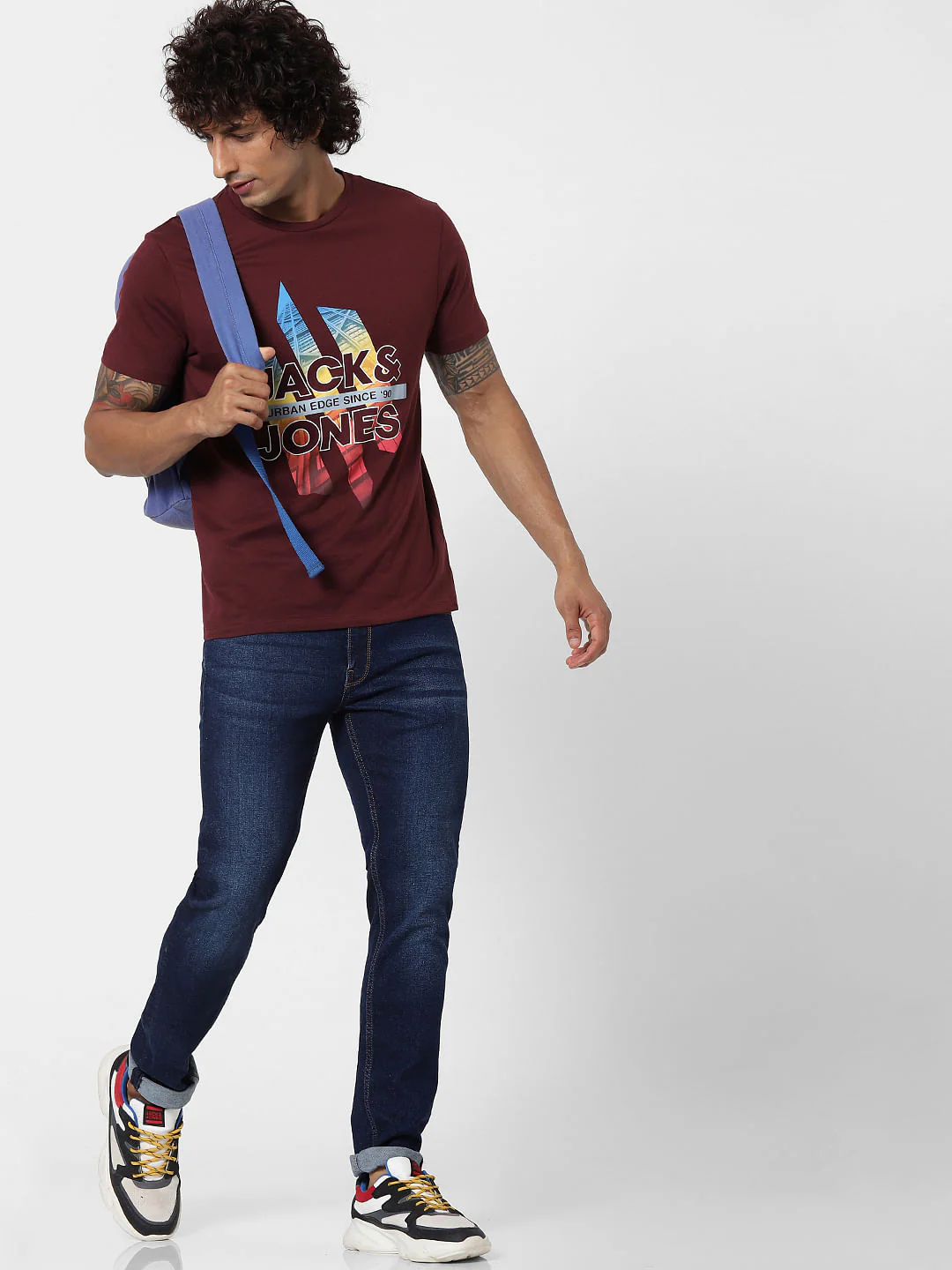 Maroon Graphic Logo Print Crew Neck T-shirt