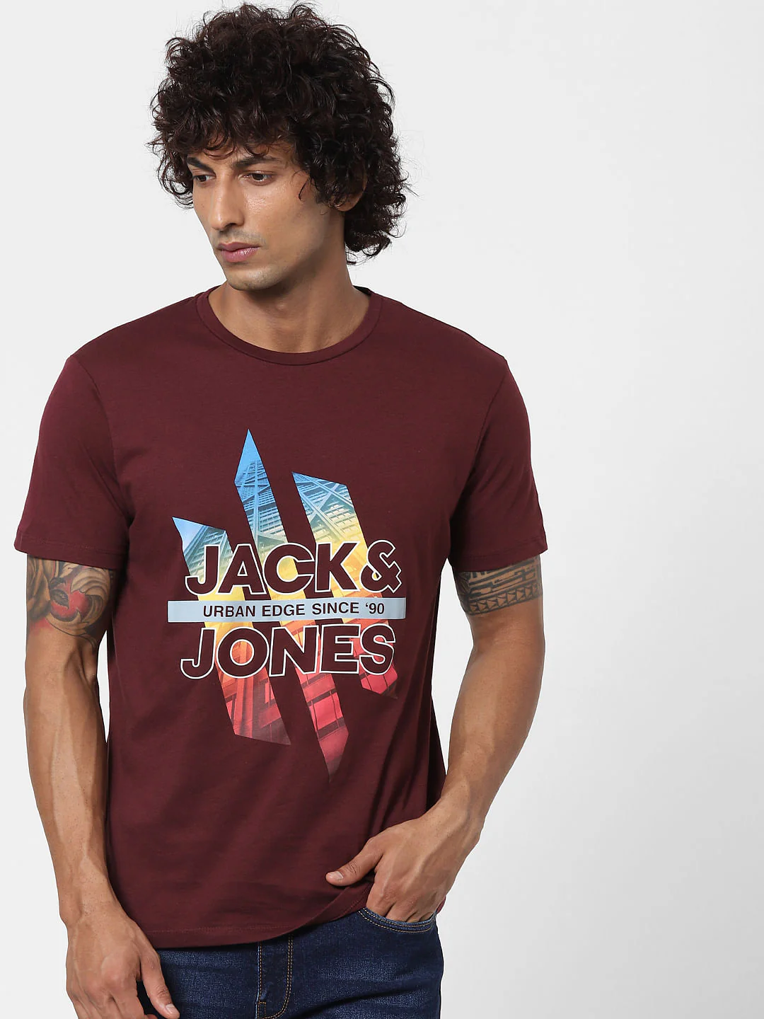 Maroon Graphic Logo Print Crew Neck T-shirt - Image 2