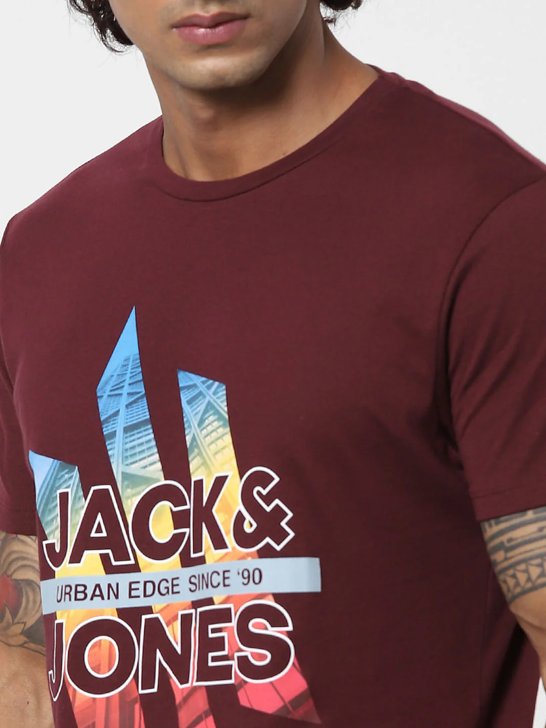 Maroon Graphic Logo Print Crew Neck T-shirt - Image 5